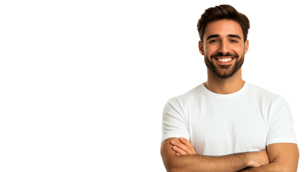Hispanic man smiles, arms crossed, cut out transparent png