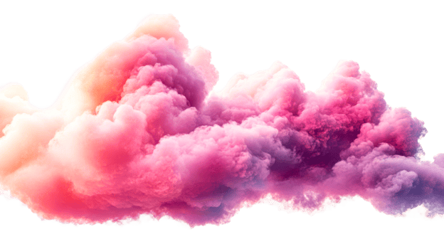 Pink cloud formation on black, cut out transparent png