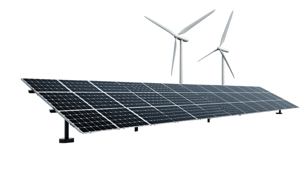 Solar panel with wind turbines, cut out transparent png
