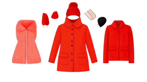 Red outerwear collection, cut out transparent png
