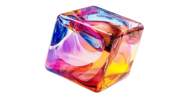 Prism color glass cube object, cut out transparent png