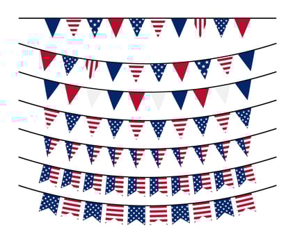American flag themed bunting and garland set. Memorial, labor day. Independence day, 4th July. Birthday, anniversary. illustration vector