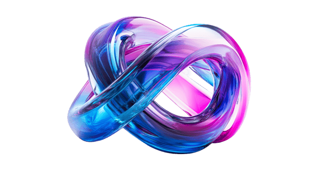Abstract twisted glass shape on black, cut out transparent png