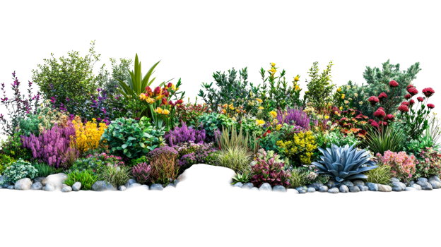Various flowers and shrubs, cut out transparent png