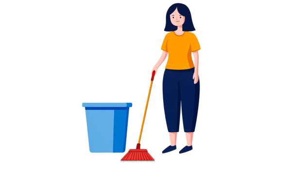 Female Sweeping with Mop and Bucket, cut out transparent png