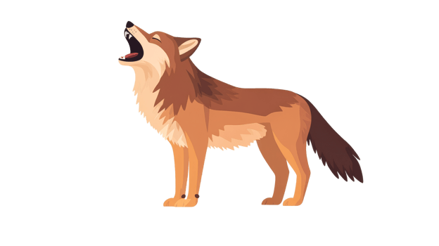 Canine howls at moon on black, cut out transparent png