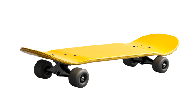 Isolated yellow skateboard, cut out transparent png