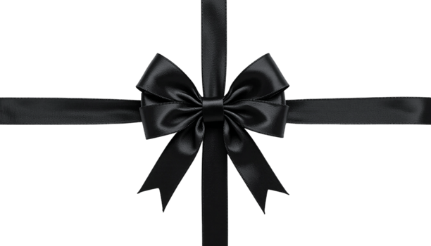 Black Satin Ribbon Bow on Transparent Background png