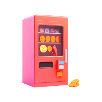Cartoon vending machine with coins and a coin png