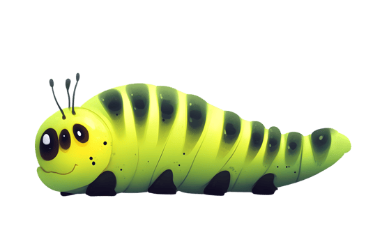 A cheerful caterpillar with bright green segments and expressive eyes perfect for childrens c png
