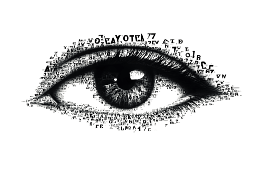 Abstract Digital Eye Artwork with Text Overlay and Cyber Elements png