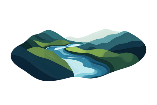 Abstract Landscape with Winding River and Layered Hills png