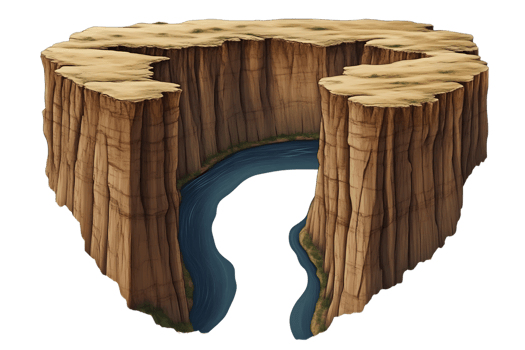 Aerial View of a Canyon with River Dramatic Landscape Illustration png