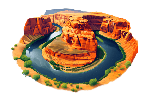Aerial View of a River Bending Through a Canyon png