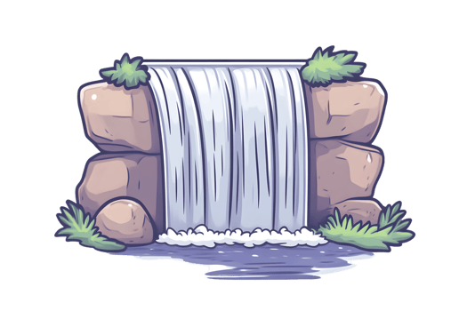 Charming Waterfall Scene with Rocks and Plants Ideal for Nature and Landscape Designs png