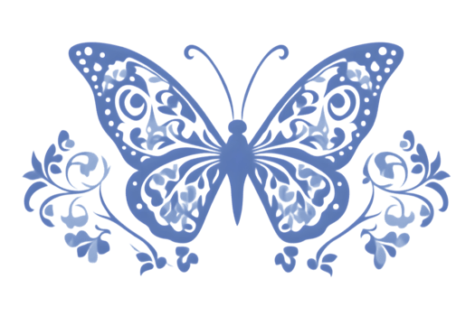Elegant Blue Butterfly with Intricate Floral Design Perfect for Decorative Art and Creative Pr png