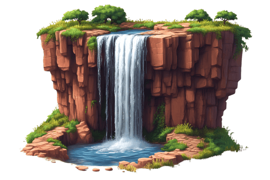 Isolated Waterfall in Lush Landscape Digital Painting Game Asset Nature Scene Cliffside Wat png