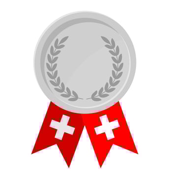 Silver award medal with Switzerland flag ribbons for winners vector