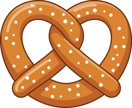 Soft salted brown pretzel illustration with white salt granules on top in detailed style vector