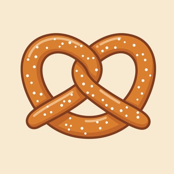 Soft baked salted pretzel snack food illustration with golden brown crust and salt granules image vector