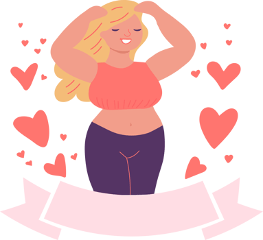 Confident Woman Surrounded by Hearts png
