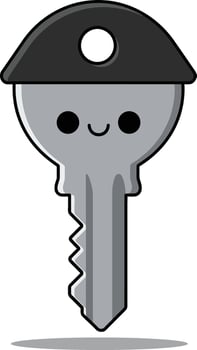 Cute smiling key illustration with black top and simple shadow design vector