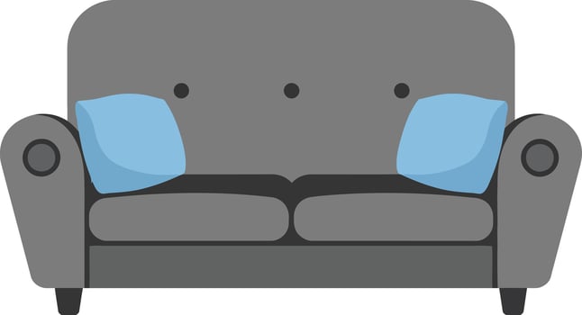 Gray sofa with blue cushions modern living room furniture comfortable seating design illustration vector