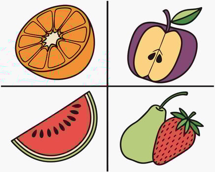 Orange, Apple, Watermelon, Pear, Strawberry Clipart vector