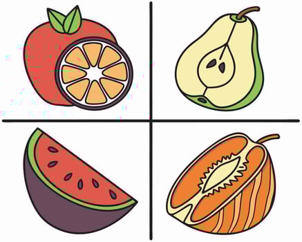 Cartoon Fruit Illustration Apple, Orange, Pear, Watermelon vector
