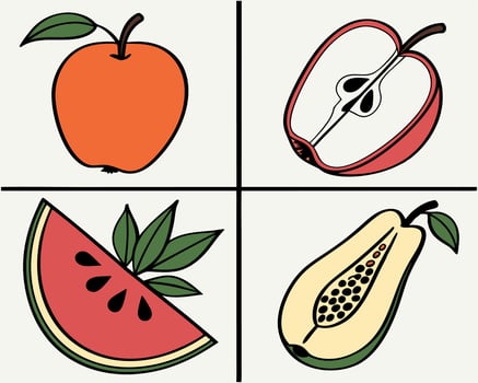 Apple, Watermelon, Papaya Fruit Illustration vector