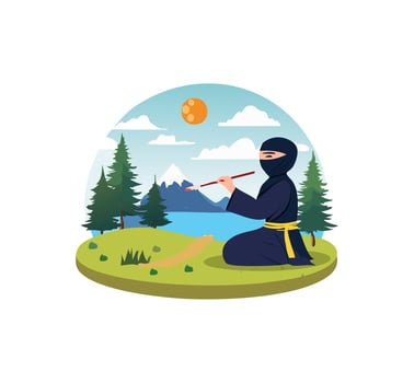 Ninja painting traditional landscape vector