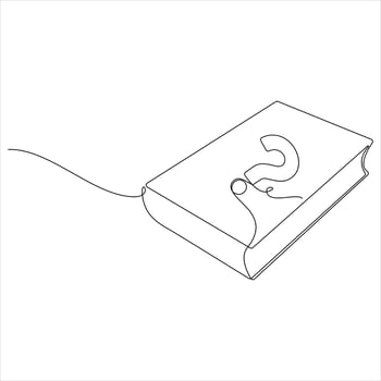 A single-line drawing of a book with a question mark on its cover line art style design vector