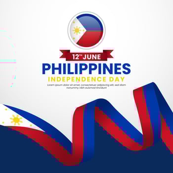 Philippines independence day square background for national celebration with ribbon flag vector