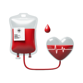 A blood bag connected to a heart shape with a lifeline, symbolizing donation and vitality isolated background png