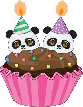 Cute Panda Candle Cupcake Birthday Illustration vector