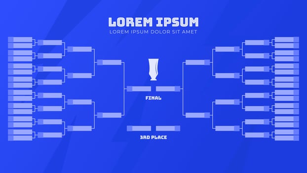 Tournament Bracket with 32 Team for Championship Event with Blue Color and Thunder Silhouette vector
