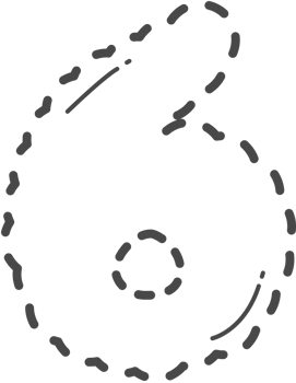 Dotted cute number tracing. Number 6. png