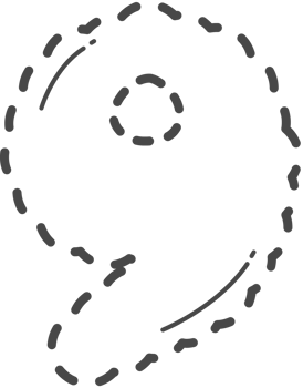 Dotted cute number tracing. Number 9. png