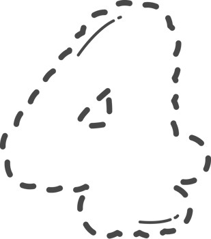 Dotted cute number tracing. Number 4. png