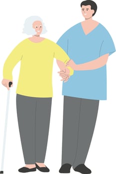 Young Volunteers Care for Elderly People vector