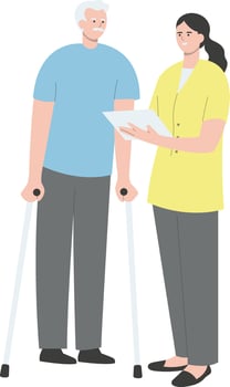 Young Volunteers Care for Elderly People. vector