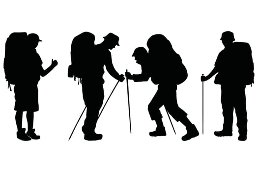 Silhouette Set of Hikers and Climbers with Backpacks Illustration Isolated on White vector