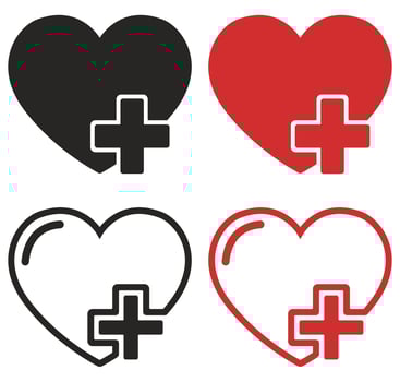 Heart cross icon set isolated on white background. vector