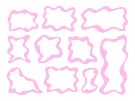 Freeform Hand Drawn Wavy Blob Frame. A playful collection of 10 freeform hand drawn blob frames with wavy and irregular outlines in various shape including rectangle curve. Perfect for abstract layout vector