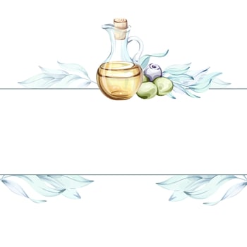 Exploring the beauty of olives and olive oil through watercolor illustrations frame, border, arrangement vector