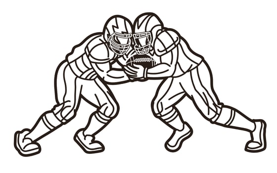 American Football Players Battle Action Cartoon Outline Sport Graphic vector