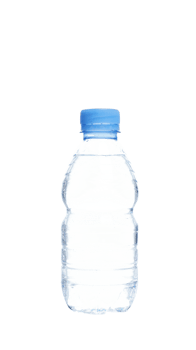 Small plastic water bottle with light blue bottle cap isolated on transparent background png