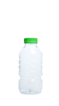 Empty small plastic bottle with green bottle cap isolated on transparent background png