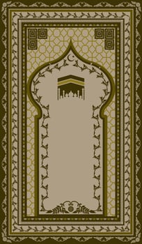 beautiful brown Muslim rug with masjid on it vector