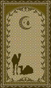 brown Islamic rug with nature graphic vector